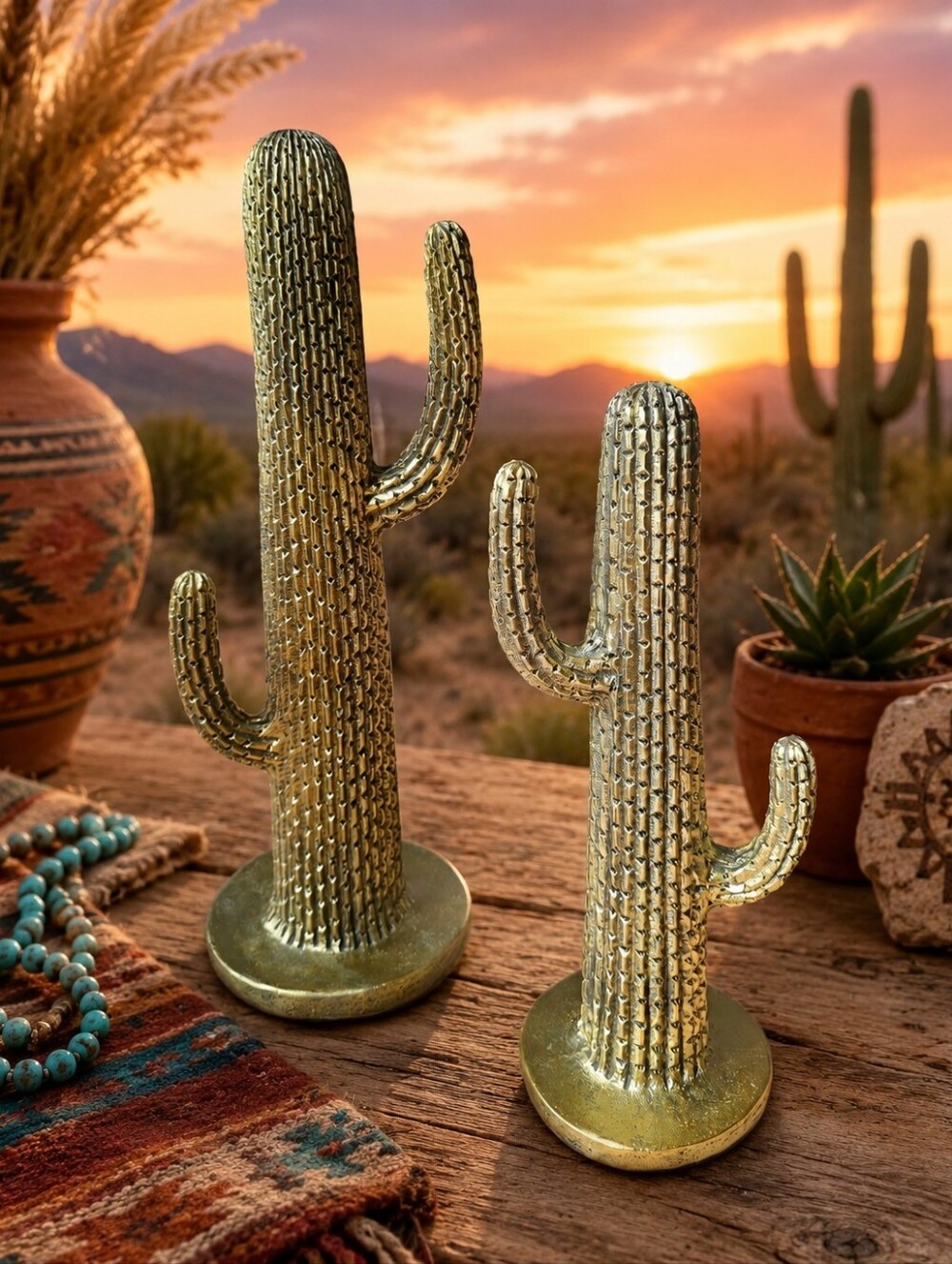 Cactus Southwest Desert Sculpture Statues Art Set Of 2 LIKE NEW